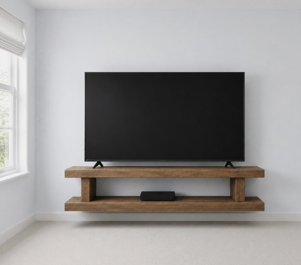 The large floating English rustic tv stand