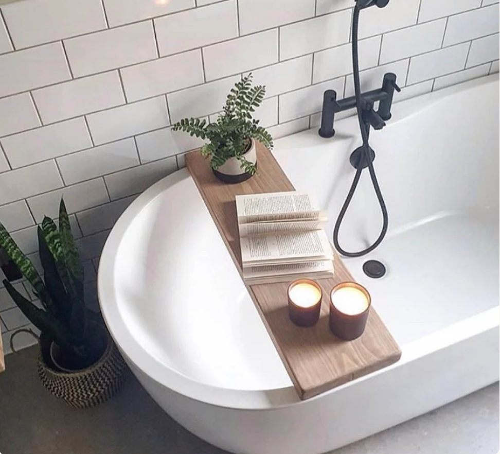 Rustic wooden bath board caddy